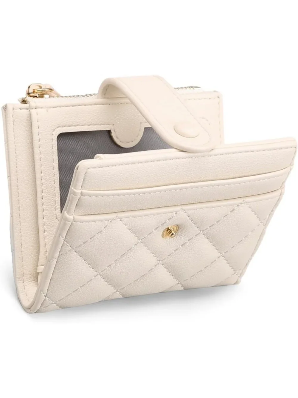 Slim Bifold Leather Wallet for Women | RFID Blocking, Zipper Coin Purse, ID